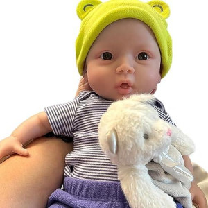 Yiqi 18.5 Inches Full Silicone Newborn Baby Doll Not Vinyl Soft Silicone Baby Doll Silicone Lifelike Reborn Doll Present Collectible Washable (Tan)