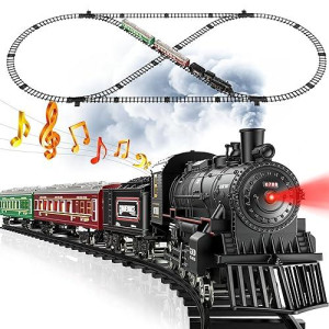 Hot Bee Train Set, Remote Control Train Toys With Luxury Track & Glowing Passenger Carriages, Metal Christmas Tree Train With Smoke, Light And Sound, Toy Train Set For 3 4 5 6 7+ Years Old Boys Gifts