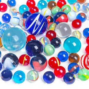 Shindel 85Pcs Glass Marbles，Assorted Size Glass Marbles For Marbles Run Games, Diy And Home Decoration,Variety Of Patterns Marbles