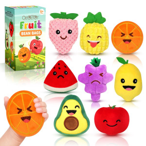 Sensory Toys For Kids, 8 Pack Mini Fruit Soft Stuffed Plush Toy For Girls Or Boys As Party Decorations, Toddler Pretend Play Kitchen Food, Strawberry, Avocado, Pineapple And Orange