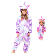 Fzosm Cute Girls Unicorn Halloween Costume Cosplay Onesie (Purple Unicorn, 3-4 Years)