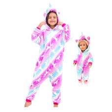 Fzosm Cute Girls Unicorn Halloween Costume Cosplay Onesie (Purple/Pink Unicorn, 5-6 Years)