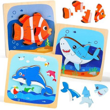 Toy Life Wooden Puzzles For Toddlers 2-4, Sea Animals Toddler Puzzles, Puzzles For Toddlers 1-3, Wood Puzzles Educational Montessori Toys Gifts For 1 2 3 Year Old, Baby Puzzles Kids Learning Toy