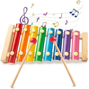 Lovestown Wooden Xylophone Musical Toy, 8 Rainbow Keys, 2 Mallets, Educational Instrument For Toddlers