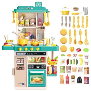 Deao Play Kitchen Set For Kids Boys 50Pcs Play Kitchen Accessories With Sounds Light Steam Pretend Play Kitchen Toy Birthady Christams Gifts For Toddler Aged 2-12 Years