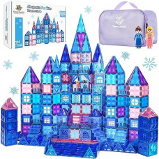 Frozen Magnetic Tiles 110 Pcs, Princess Castle Magnetic Blocks, Frozen Toys For Girls, 3 4 5 6 7 8 Year Old Girl Birthday Gift Ideas, Magnetic Building Blocks + Zippered Carrying Case + 2 Dolls Gift.