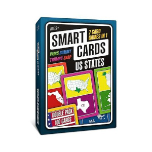 Smart Cards Us States, 7 Games In 1, Pairs, Snap, Trumps, Rummy, Quiz, Learn Facts, Travel Game, Gift, Stocking Stuffer, 100 Cards, Age 5+, 1-8 Players