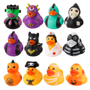 12Pcs Halloween Rubber Ducks 2 Inch Assorted Halloween Themed Rubber Ducks Evil Funny Bath Ducky Toy Decoration For Halloween P