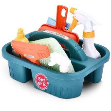 Kidzlane Kids Cleaning Toy Set Of 8 - Toddler Cleaning Set - Green Durable Plastic, Ideal For Pretend Play And Teaching Responsibility, Promotes Motor Skills, Imaginative Play Toy For Ages 3-10