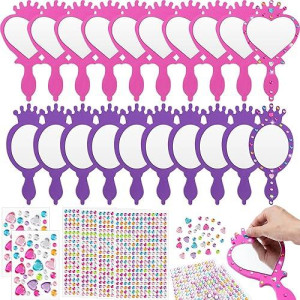 Geetery 20 Pcs Unbreakable Kids Mirror Diy Decorate Your Own Princess Mirror Mermaid Princess Foam Small Crafts For Princess Party Decorations(Purple, Pink)