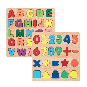 Wooden Puzzles For Toddlers, 2Pack Alphabet Shape Puzzles For Kids Wooden Montessori Toddler Puzzles Wooden Alphabet Number Shape Puzzles For Kids 3 Years Old Boys & Girls