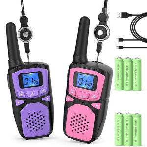 Walkie Talkies For Kids Rechargeable, 2 Pack Long Range Walkie-Talkie For Small 2 Way Radio Hands-Free Outdoor Camping, Hiking Talki With Wearable Lanyard Birthday Xmas Toys Gifts For Boys Girls Kids