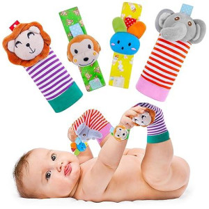 Yeeeasy Baby Rattle Cotton Socks And Wrist Rattle Strap Set, Infant Toys 0 3 6 9 12 Months, Baby Gifts For Boys And Girls, Develop Babies Sensory Toys