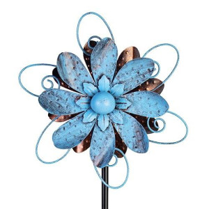 Venniy Wind Spinners Outdoor, Metal Flower Garden Pinwheels, Garden Wind Sculptures & Spinners For Yard Lawn Patio Decor - Blue