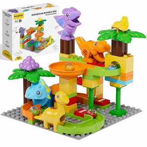 Kid Marble Run Building Blocks Dinosaur, Montessori Learning Stem Toy Bricks Maze Puzzle Set Race Track Compatible With Major Brands For Age 3 4 5 6 7 8+ Boys Girls Gift 67Pcs