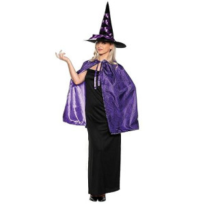 Underwraps Womens Witch Cape Set - Witch Cape & Witch Hat Set, Witch Wizard Cloak & Hat For Halloween, Easy Witch Costume For Women (Cape Hat Purple, Adult Os)