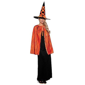 Underwraps Womens Witch Cape Set - Witch Cape & Witch Hat Set, Witch Wizard Cloak & Hat For Halloween, Easy Witch Costume For Women (Cape Hat Orange, Adult Os)