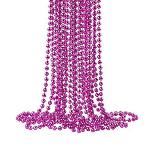 Zzyfgh 33'' 7Mm St Patricks Day Beads Necklace, Metallic Hot Pink Bead Necklace Bulk, Mardi Gras Round Beaded Necklaces For Party Favors Costume Necklace (12 Pcs)