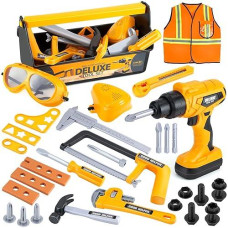 Zealous Kids Tool Set For Boys,Toddler Tool Set With Kids Tool Box & Electronic Toy Drill,Construction Pretend Play Tools For Kids,Toys For 3 4 5 Year Old Boys,Toddler Boy Toys