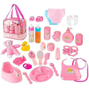 Fash N Kolor My Sweet Baby Disappearing Doll Feeding Set | Baby Care 6 Piece Doll Feeding Set (Hot Pink)