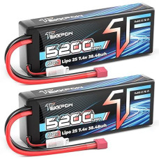 Tekkpow 2S Lipo Battery 80C 5200Mah 7.4V Lipo Battery Rc Hard Case With Deans T Plug For Rc Car Evader Bx Car 1/8 1/10 Rc Truck Truggy Rc Vehicles - 2 Pack