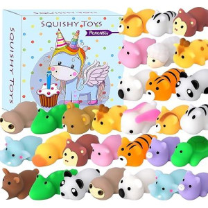 Pokonboy 30 Pcs Squishies Mochi Toys, Mini Kawaii Squishy Forest Animals Squeeze Stress Relief Toys Easter Basket Stuffers Christmas Birthday For Kids