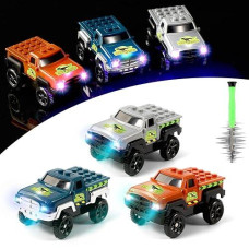 Save Unicorn Tracks Cars Only Replacement,Track Cars For Tracks Glow In The Dark, Car Tracks Accessories With 3 Flashing Led Lights, Compatible With Most Car Tracks For Kids Boys And Girl(3Pack)