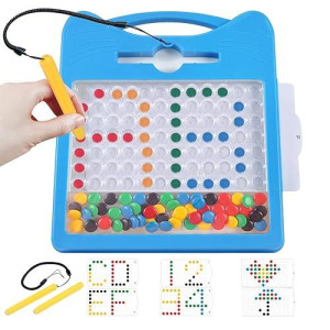 Magnetic Letters And Numbers Set For Toddlers - Magnet Drawing Doodle Board With Beads And 2 Pens, Magnetic Dot Art, Preschool Learning Abc Math For 3 4 5 Years Old Girls Boys