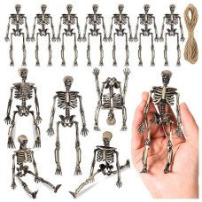 Zhwkmyp 12 Pcs Mini Skeleton Figurines, Plastic Small Skeleton Figurines For Crafts, Halloween Old Model Figurines For Party Supplies Decor