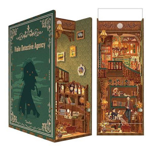 Tonecheer Diy Book Nook Kit For Adults, Wooden 3D Puzzle Bookend Bookshelf Insert Decor, Detective Booknook Miniature House Kit With Dust Cover And Body Motion Sensor Led (Violin Detective Agency)