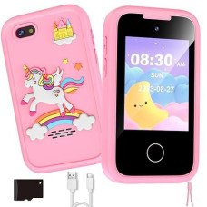 Nikuku Kids Phone For Girls, Christmas Birthday Gift For 3 4 5 6 7 8 9 Year Old, Children Pretend Smart Cellphone Toy With Dual Camera, Touchscreen, Learning Game, Music Player, 8Gb Card(Pink)