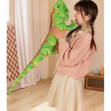 Xshelley Realistic Green Lizard Stuffed Animal Toys, Chameleon Dolls, Reptile Soft Toys Maned Lizards, Wildlife Toys Gifts For Kids (37.4 Inches)