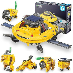 Playsheek Stem Projects For Kids Ages 8-12 Solar Robot Kit 6-In-1 Space Toys For 10-Year-Old Boy Girl Gift Toys Science Kits Christmas Birthday Gifts For 8 9 10 11 12 Year Old, Yellow