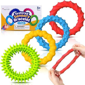 Sensory Fidget Toys For Kids Adults - 4 Pack Stretchy Fidget Bracelet | Texture & Calming Autism Sensory Toys For Special Needs Autistic Children | Calm Down Toy For Toddler Girls Boys