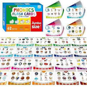 Phonics Flashcards, 120 Phonics 62 Double-Sided Cards - 20 Phonic Group Sets Cvc, Digraph, Trigraph Blends Long Vowel Sounds, Early Educational Tool For Kids Ages 4-8 Years Old (4 Plastic Rings)