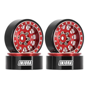 Injora 1.0 Plus Beadlock Wheel - Aluminium Rims For 1/24 1/18 Rc Crawler Scx24 Trx4M Fcx24(Red)