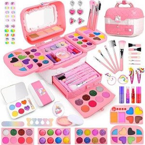 Auney 80 Pcs Kids Makeup Kit For Girls 5 6 7 8 Years Old, Unicorn Girls Toy For Little Girls Birthday, Princess Dolls Dress Up Toy For Performance Dance Show Role Play Party