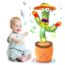 Sanjoin Dancing Talking Cactus Toy For Baby Toddler, Boys Girls Gifts Singing Mimicking Cactus Toy Recording Repeating What You Say Cactus Baby Toy With 120 English Songs (Cactus-Druming)