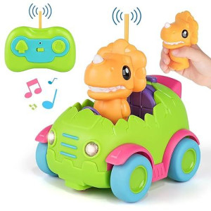 Nueplay Remote Control Car For Toddler Age 2 3 4 5, Electric Rc Car Toys With Light & Music, Toddler Dinosaur Toys, Dino Figures Truck Race Car Vehicles, Christmas Birthday Gift For Boys & Girls