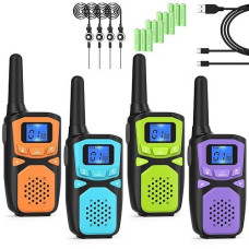 Walkie Talkies For Kids 4 Pack, Rechargeable Walkie Talky Long Range For Adults Handheld Two Way Radios Outdoor Toys For Boys Girls Camping, Hiking, Hunting,Cruise Ship