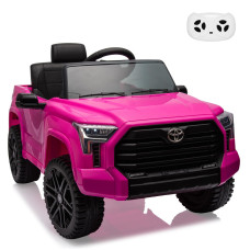 Ride On Truck Car, 12V Licensed Toyota Tundra Ride On Car W/Remote Control, Battery Powered Electric Car With4 Wheels Spring Suspension, 3 Speeds, Led Lights, Gift For 3+ Kids-Rose