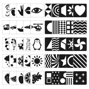 Zazzykid Baby Visual Stimulation Flash Cards: 50 Pages Black And White High Contrast Baby Cards 0-3 Months Newborn Sensory And Brain Development Toys