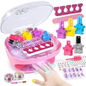 Shemira Nail Polish Kit For Girls Ages 7-12 Years Old, Nail Art Toy For Girls 5 6 7 8 9 10 11 12 Years Old, Nail Art Studio With Pink Nail Dryer For Girls, Christmas Birthday Gifts For Girls 5-7 8-10