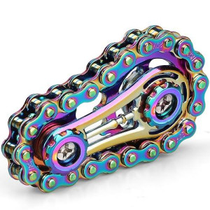 Gear Fidget Sprockets Hand Roller For Kids Adults, Cool Finger Fidget Spinner Chain Toys Metal Sensory Bike Chain Edc Novelty Toy Pack Pocket Size Gift Pirze For Anxiety Relieve Boredom Autism Rainbow