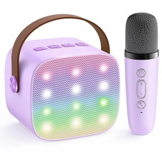 Yll Karaoke Machine For Kids Adults, Portable Mini Bluetooth Speaker With Wireless Microphone, Birthday Gifts Toys For Girls 4, 5, 6, 7, 8, 9, 10 +Year Old (Purple 1 Mic)