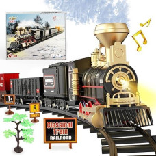 Unih Train Set,Electric Train Toys With Steam Locomotive Engine,Cargo Car And Long Track, Model Train Set With Smokes,Lights & Sound, Toy Train Birthday Xmas Prezzie For 3+ Year Old Kids Boys Girls