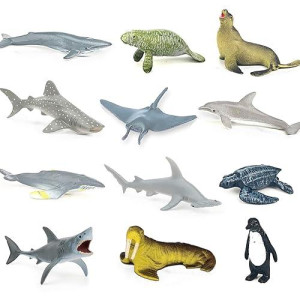 12 Pcs Figures Toys Realistic Mini Sea Animal Figurines, Plastic Learning Educational Playset Animal Themed Party Supplies Cake Topper Ornaments For Easter Egg Birthday Christmas