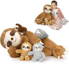 Maogolan Sloth Stuffed Animal Set,5 Pcs Sloth Plush Toy,Large Stuffed Mommy Sloth With Babies Sloth Toys Plushies, 3 Toed Sloth Stuffed Animal Bulk For Kids 22 Inches