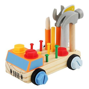 Oujila Wooden Tools Car Set Toy Hammer For Toddlers 2 3 4 5,Stem Montessori Early Educational Construction Toys For Kids, Gift For Boys And Girls