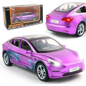 Zinc Alloy Model 3 Car Model,1:24 Scale Simulation Casting Car Model Pull Back Diecast Toy Car, Mini Vehicles Toys With Lights And Music For Toddlers Kids Children Birthday Gift(Purple)